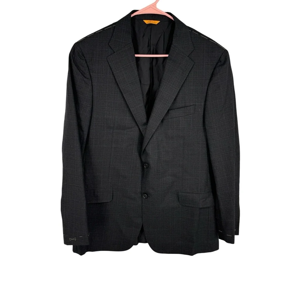New NWT Hickey Freeman Beacon 100% Wool 42‎ R Regular Grey With Blue Plaid